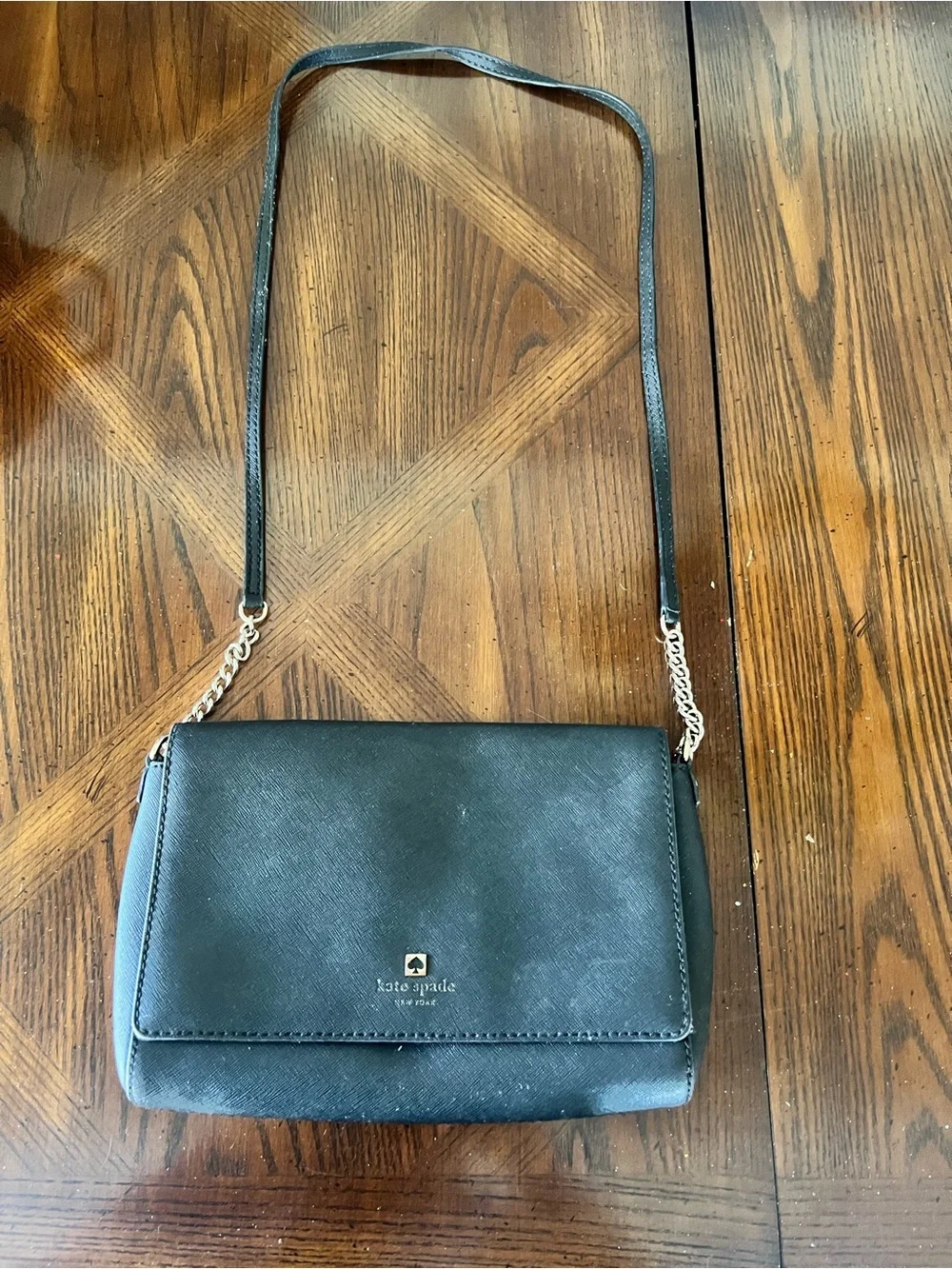 kate spade new york Black Crossbody Bag, Magnetic Close, Pockets, Gold HW